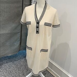 CHANEL Cream Polo Knit Dress with Black Trim. Size 42.  Worn once